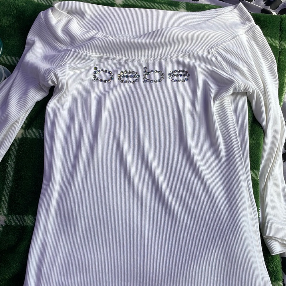 white long sleeve bebe shirt, size medium